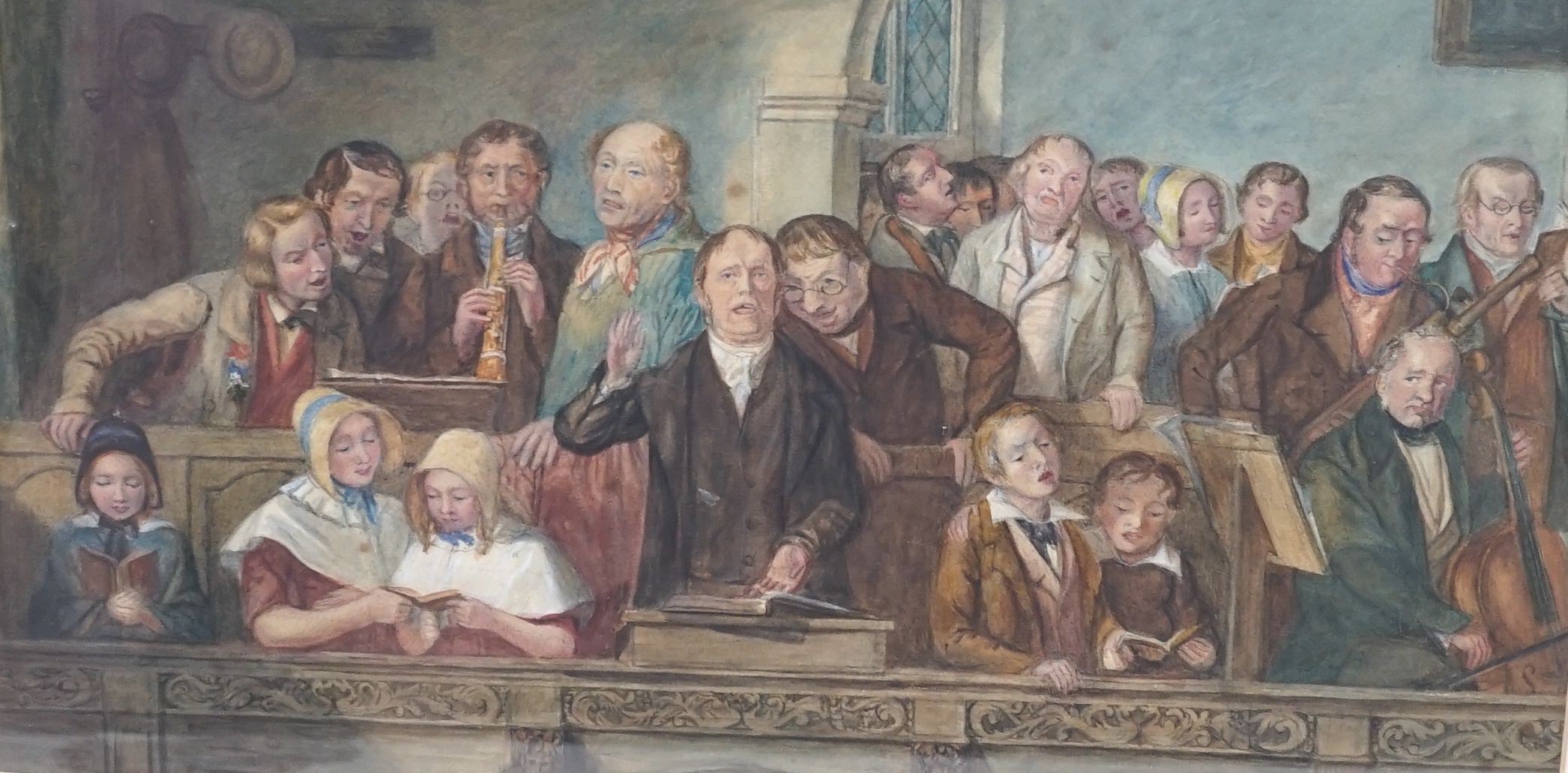 MRD, late 19th century after Thomas Webster, Watercolour, village choir, 31.5 cm x 49 cm